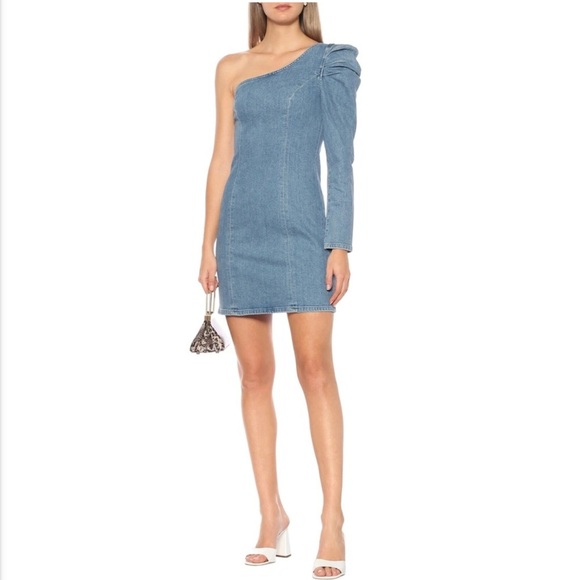 GRLFRND Ellie One Shoulder Denim Minidress NWT Sz. XS - Picture 2 of 10